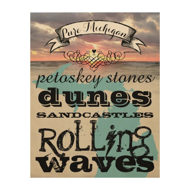 Petoskey Stones Dunes Sandcastles Rolling Waves Wood Wall Art (Front)