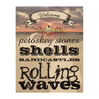 Petoskey Stones Shells Sandcastles Rolling Waves Wood Wall Decor