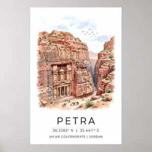 Petra Art Print, Canyon Scene, Treasury Facade Poster