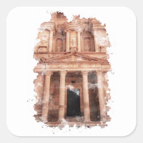 Petra Jordan Watercolor Art  Square Sticker