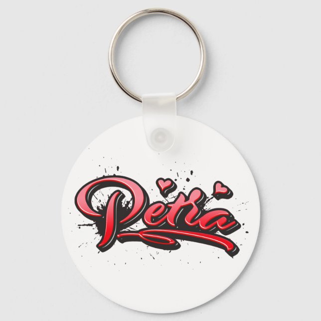 Petra red Heart Graffiti Keychain (Front)