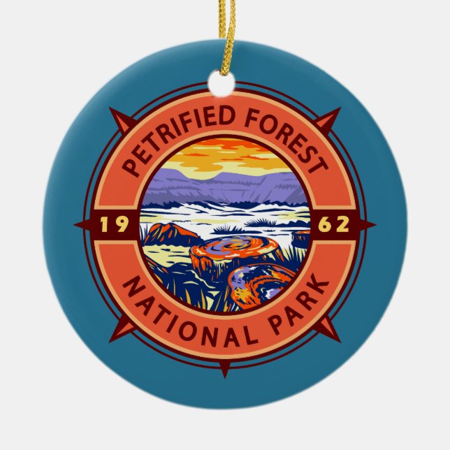 Petrified Forest National Park Retro Compass Ceramic Ornament (Front)