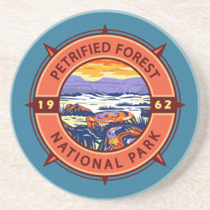 Petrified Forest National Park Retro Compass Coaster