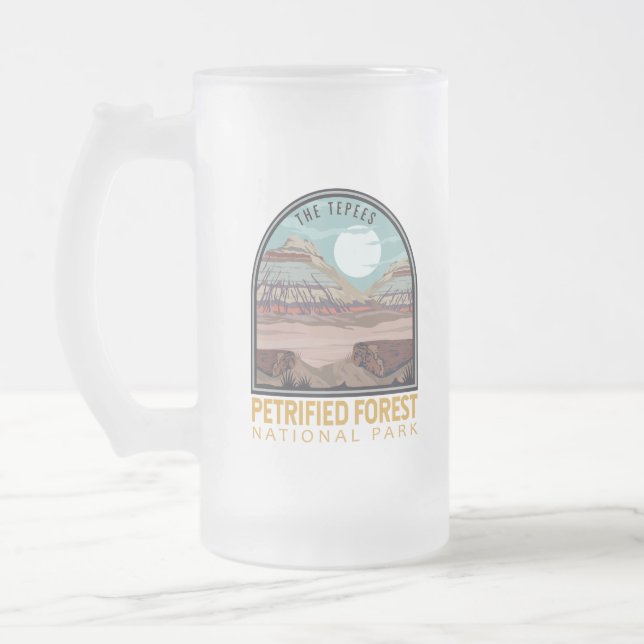 Petrified Forest National Park Vintage Emblem Frosted Glass Beer Mug (Left)