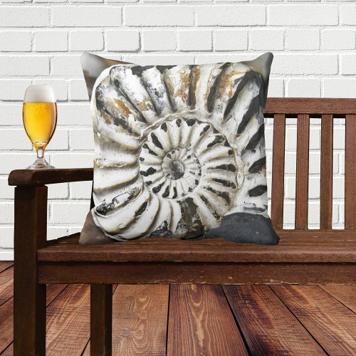 Petrified Nautical Fossil Spiral Throw Pillow