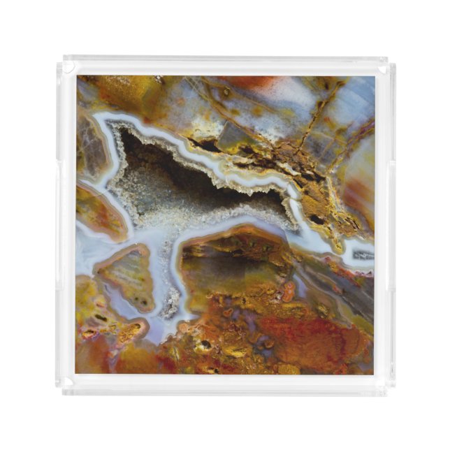 Petrified Wood With Crystals Acrylic Tray (Front)