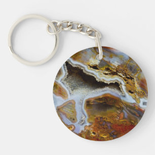 Petrified Wood With Crystals Keychain