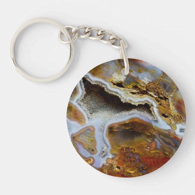 Petrified Wood With Crystals Keychain (Front)