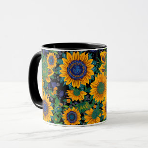 Petrikivka Ukrainian folk art. Sunflowers blooming Mug