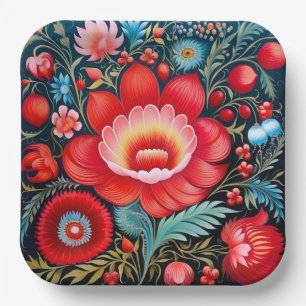 Petrikivka Ukrainian traditional art Paper Plates
