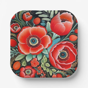 Petrikivka Ukrainian traditional art Paper Plates