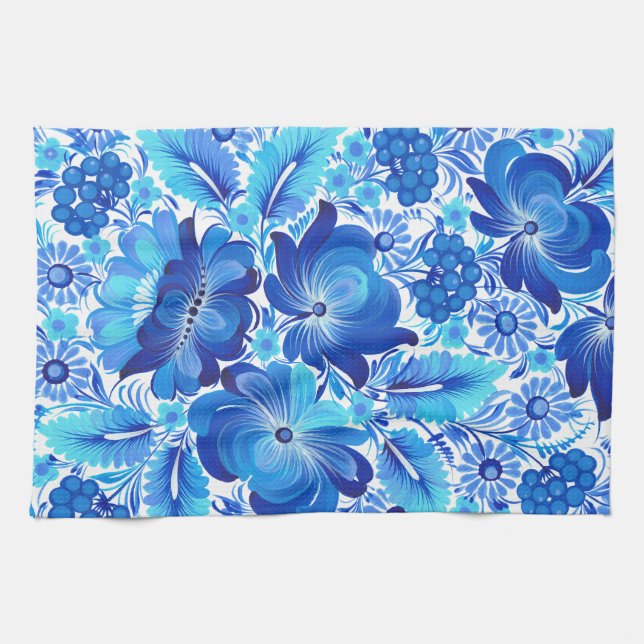 Petrikivka Ukrainian traditional folk art.  Kitchen Towel (Horizontal)