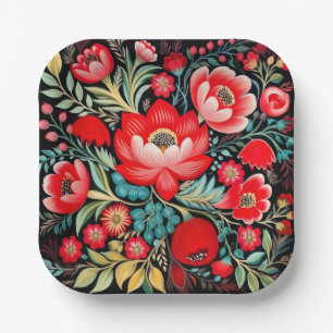 Petrikivka Ukrainian traditional folk art Paper Plates