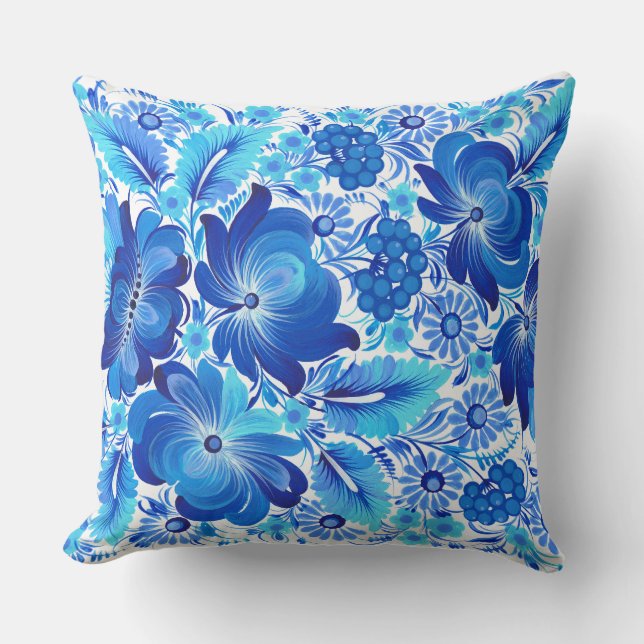 Petrikivka Ukrainian traditional folk art.  Throw Pillow (Front)