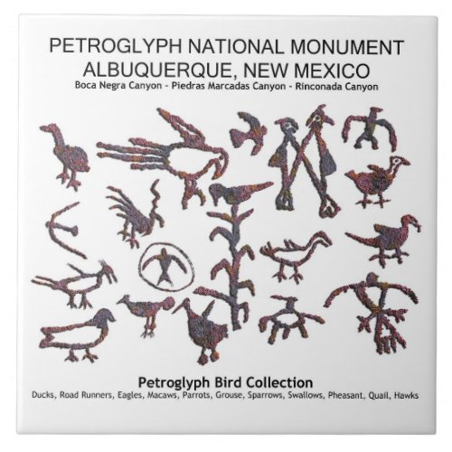 Petroglyph Bird Collection Ceramic Tile