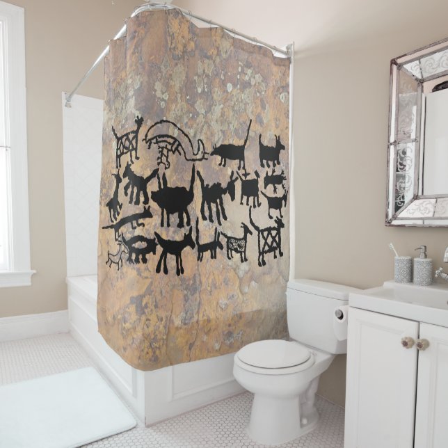 petroglyph collection Dogs and Coyotes Shower Curtain (In Situ)