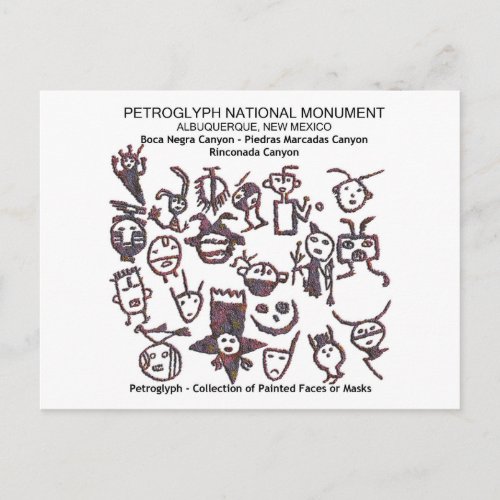 Petroglyph collection of Face or Masks Postcard