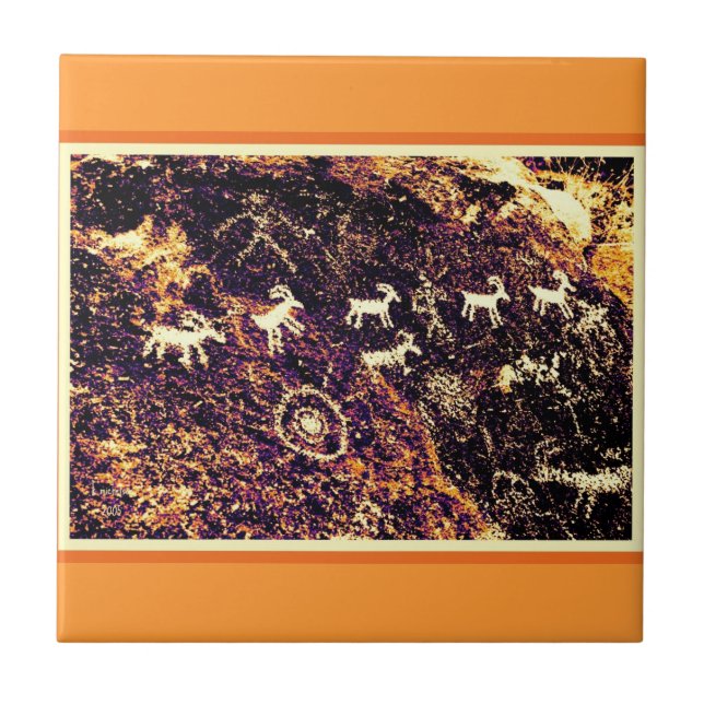 PETROGLYPH INDIAN ART ROCK PAINTING PRINT TILE (Front)