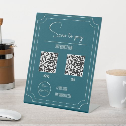 Petrol blue 2 QR codes business scan to pay Pedestal Sign