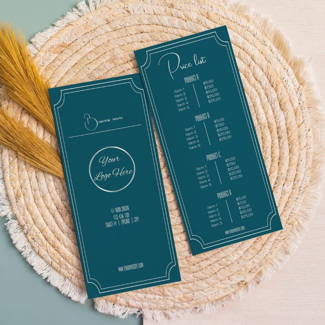 petrol blue with logo boutique price list  rack card (Creator Uploaded)