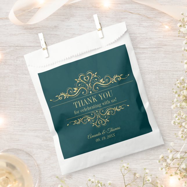 Petrol green golden frame wedding favor bag (Clipped)