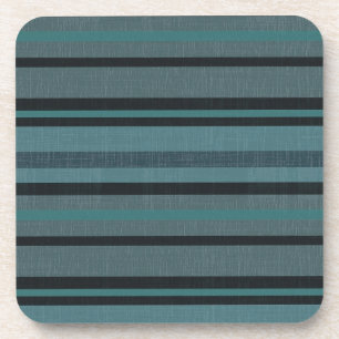 Petrol Teal Blue Gray Linen Look Striped Design Coaster