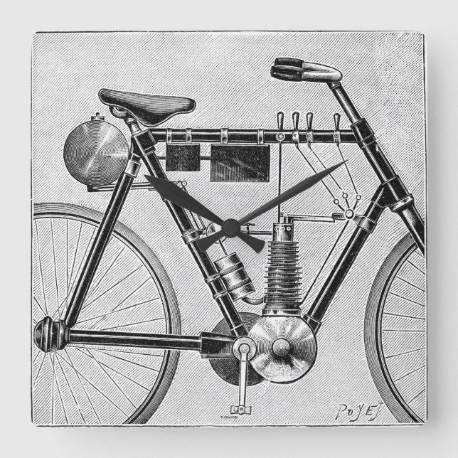 Petrolette Omega Motorcycle, 1895 Square Wall Clock (Front)