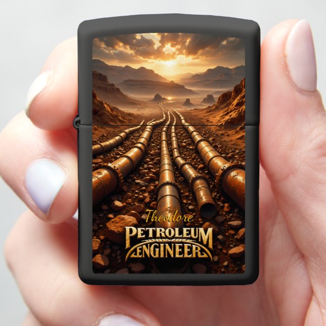 Petroleum Engineer Desert Pipeline Resource Zippo Lighter (In Hand)