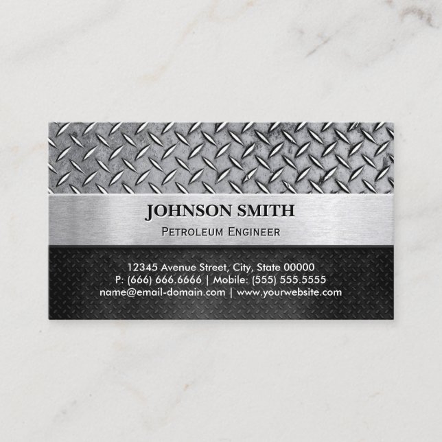 Petroleum Engineer - Diamond Metal Plate Business Card (Front)