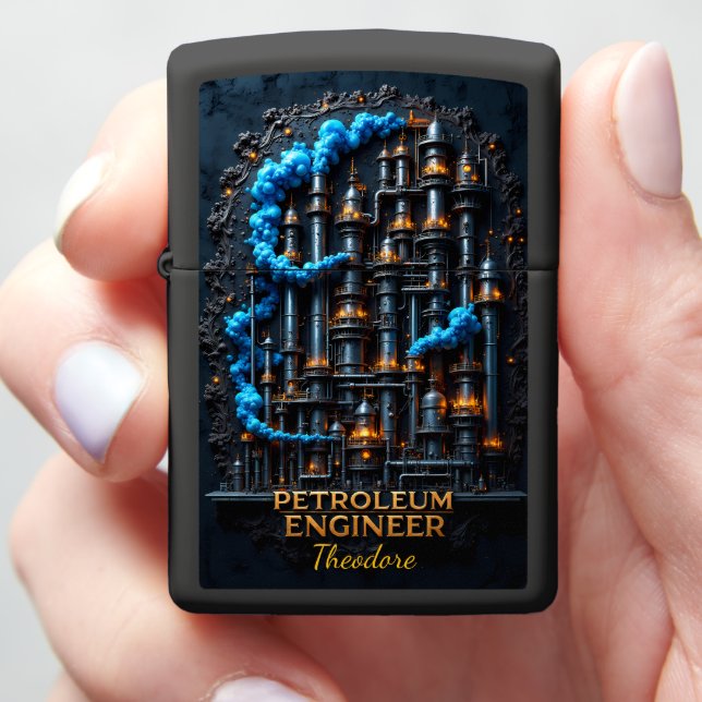 Petroleum Engineer Towering Plant Ornate Zippo Lighter (In Hand)
