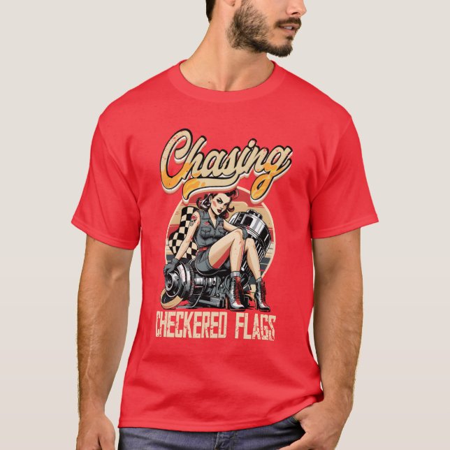 Petrolhead Caruning Chasing Checkered Flags girl T-Shirt (Front)