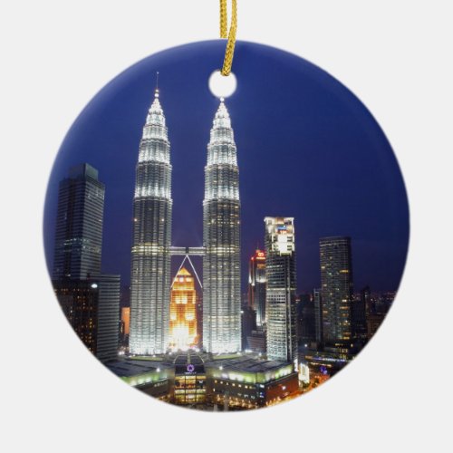 Petronas Towers illuminated at night Kuala Lumpur Ceramic Ornament