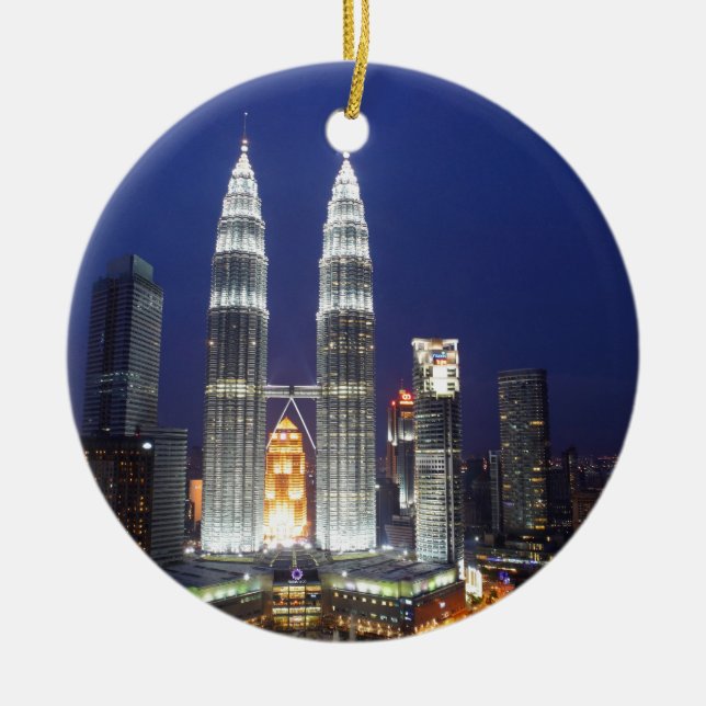 Petronas Towers illuminated at night Kuala Lumpur Ceramic Ornament (Front)