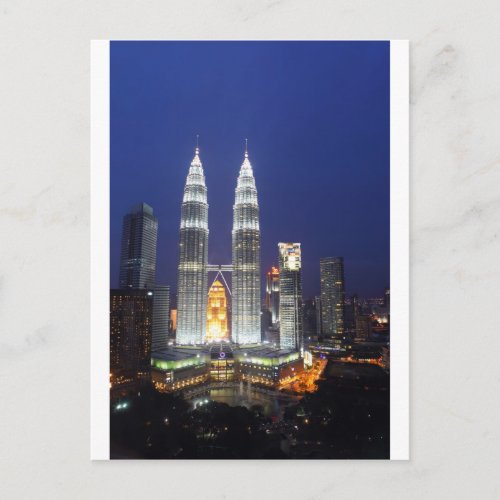 Petronas Towers illuminated at night Kuala Lumpur Postcard