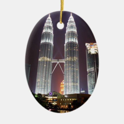 Petronas Towers in Kuala Lumpur at night Ceramic Ornament