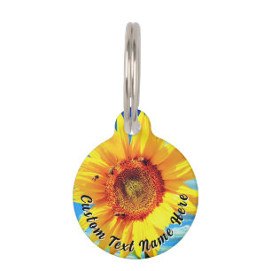 Petrsonalized Name Text Pet ID Tag with Sunflower