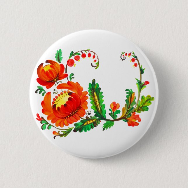 Petrykivka Ukrainian art Pinback Button (Front)