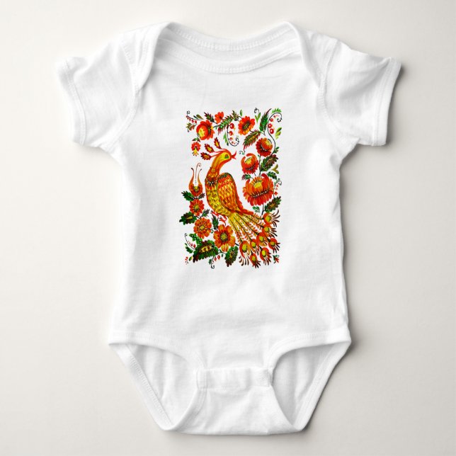 Petrykivka ukrainian firebird baby bodysuit (Front)