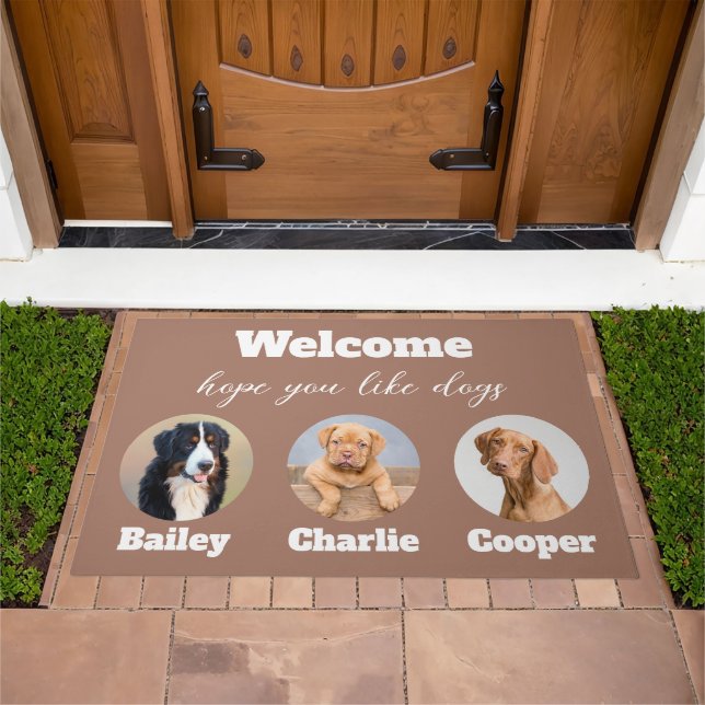 Pets 3 Photos Welcome Hope You Like Dogs  Doormat (Outdoor)
