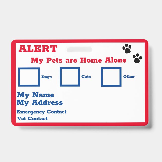 Pets Alert Wallet Card  Badge (Front)