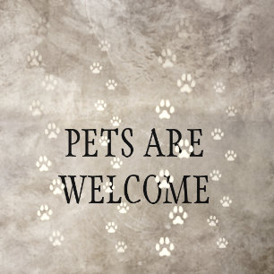 "Pets Are Welcome" Cat & Dog Paw Prints (Ivory) Floor Decals