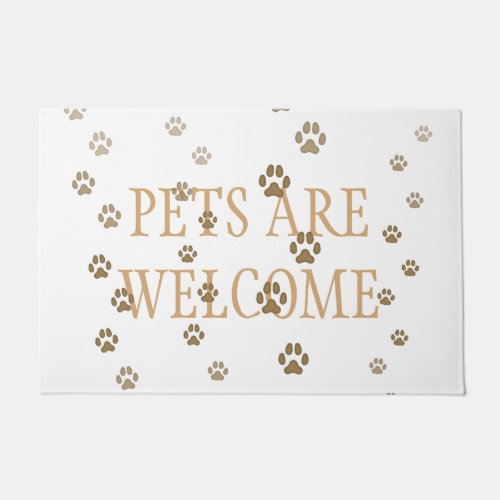 Pets Are Welcome Cats  Dogs Pawprints White Doormat