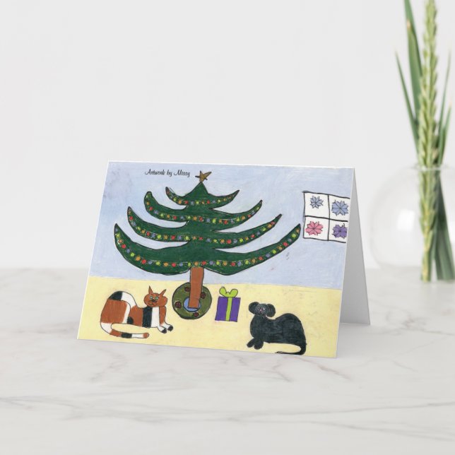 Pets around the Christmas Tree Card (Front)