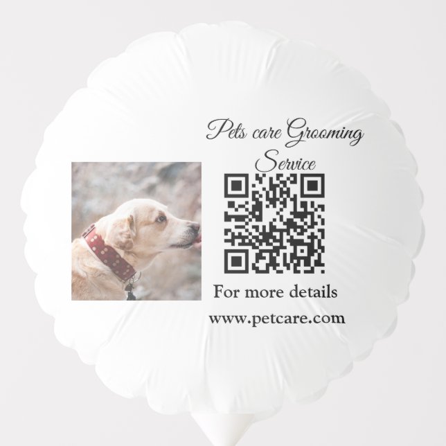 Pets care grooming service Q R code add name text Balloon (Front)