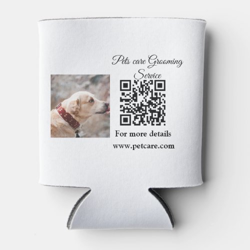Pets care grooming service Q R code add name text Can Cooler