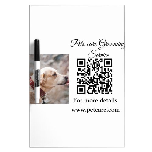 Pets care grooming service Q R code add name text Dry Erase Board