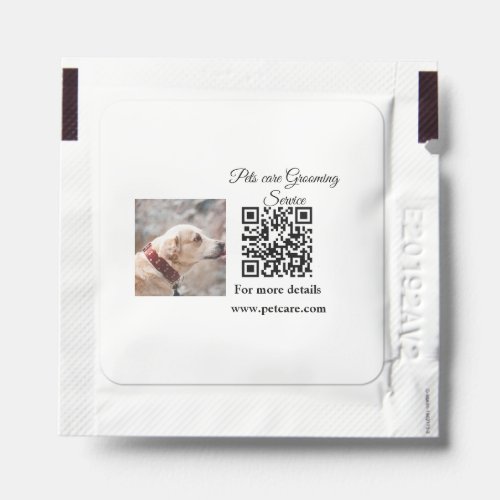 Pets care grooming service Q R code add name text Hand Sanitizer Packet