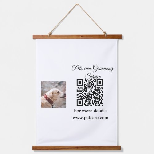 Pets care grooming service Q R code add name text Hanging Tapestry