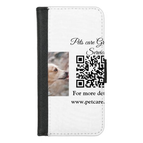 Pets care grooming service Q R code add name text iPhone 87 Wallet Case