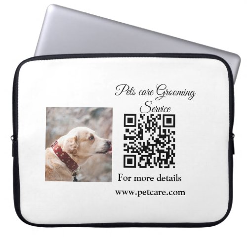 Pets care grooming service Q R code add name text Laptop Sleeve